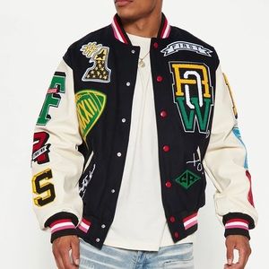 Fashion Nova Keep Things Simple Varsity Jacket With Faux Leather Sleeves